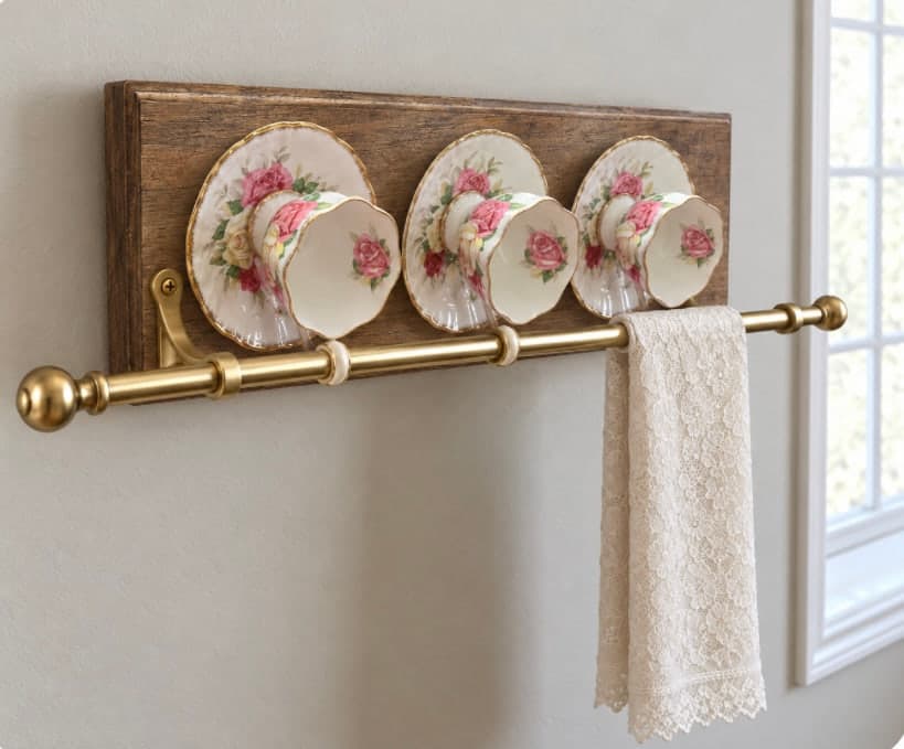 Towel rack made from vintage porcelain